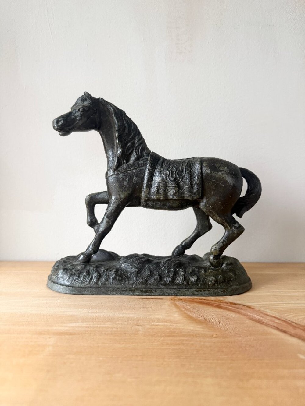 Vintage Cast Metal Horse Statue | Antique Clock Topper Equestrian Lamp Base